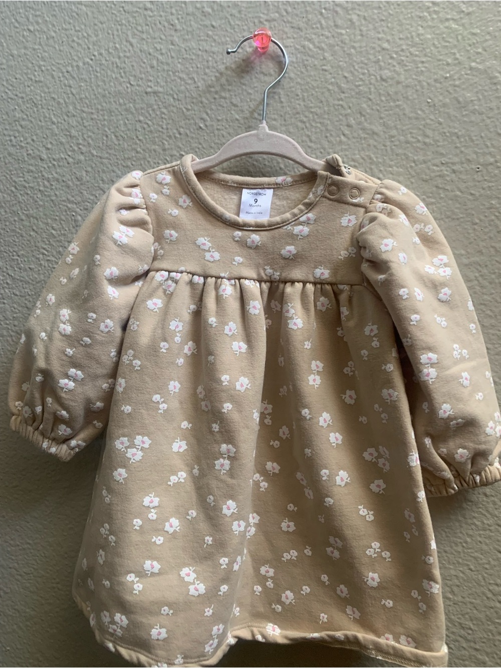 Nordstrom Beige Floral Long-Sleeve Dress